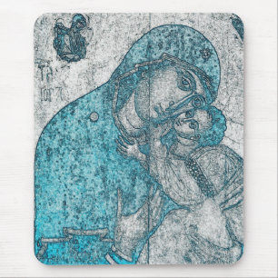Tapis De Souris Virgin Mary Baby Jesus Angel Portrait Vintage Blue
