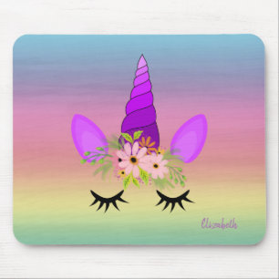Tapis De Souris Visage de licorne adorable, personnalisé et coloré