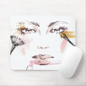 Tapis De Souris Visage de maquillage d'aquarelle (Avec souris)