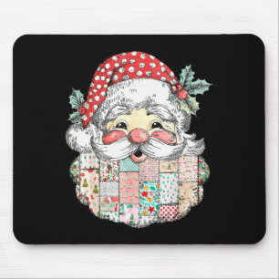 Tapis De Souris Visage de Père Noël Patchwork Noël Joyeux Vintage