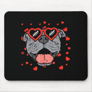 Tapis De Souris Visage de Pitbull Cœur Lunettes Saint Valentin Ani