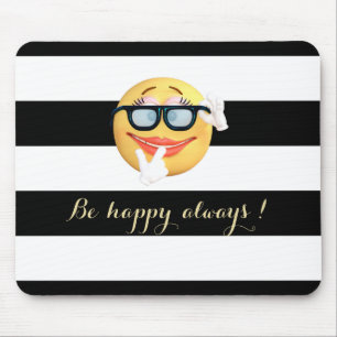 Tapis De Souris Visage d'Emoji Adorable,Rayé