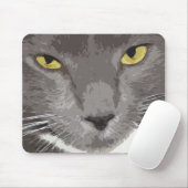 Tapis De Souris Visage gris artistique de chat (Avec souris)