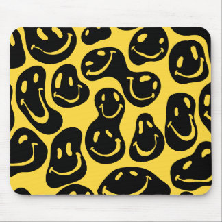 Tapis De Souris Visage souriant Emoji dérangé Noir et Jaune