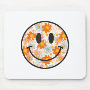 Tapis De Souris Visage Souriant Fleur de Daisy Rétro Heureux Esthé