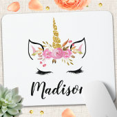 Tapis De Souris Visage Unicorne avec cils Nom personnalisé