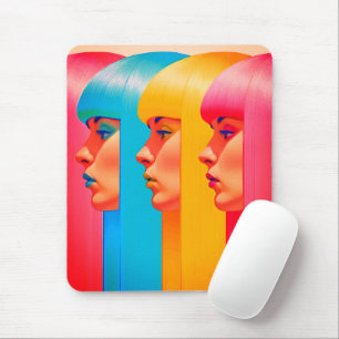 Tapis De Souris Visages Colorés Profils Latéraux Multicolores Vibr