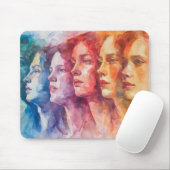 Tapis De Souris Visages des femmes - Peinture aquarelle (Avec souris)