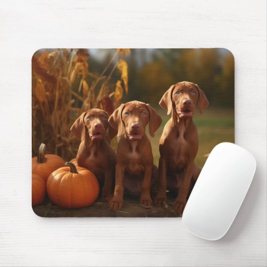 Tapis De Souris Vizsla Chiot Automne Citrouille délice (Avec souris)