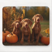 Tapis De Souris Vizsla Chiot Automne Citrouille délice (Devant)