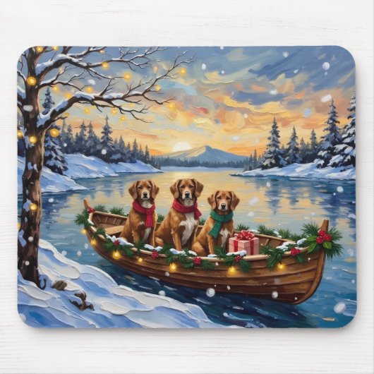 Tapis De Souris Vizsla Christmas Boat Holiday (Devant)