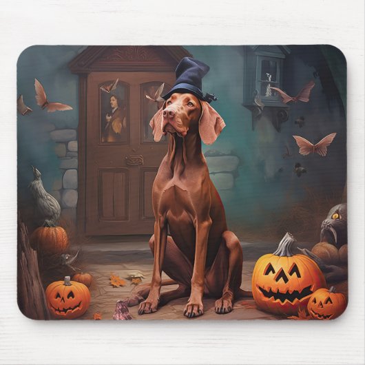 Tapis De Souris Vizsla Potirons Halloween Effrayant (Devant)