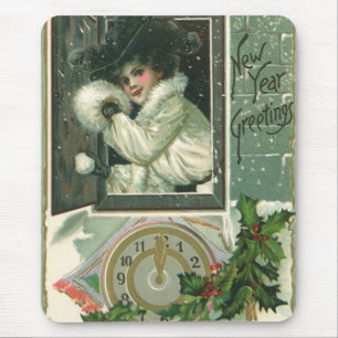 Tapis De Souris Vœux de Nouvel An vintage, Fille victorienne à la 