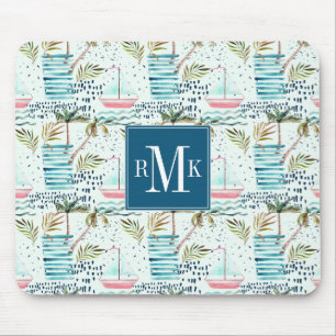 Tapis De Souris Voilier d'aquarelle avec le motif de palmier