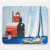 Tapis De Souris Voilier et phare rouge Aquarelle (Devant)