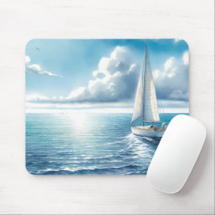 Tapis De Souris Voilier Solitaire à l'Horizon Bleu
