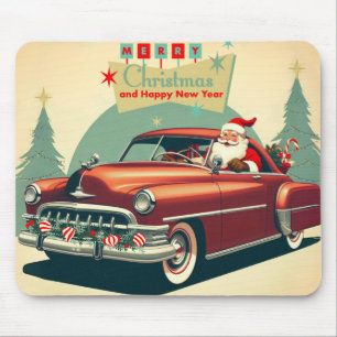 Tapis De Souris Voiture rouge vintage & Père Noël