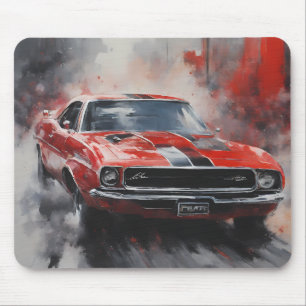 Tapis De Souris Voiture vintage rouge à rayures argentées