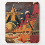Tapis De Souris Voiture volant vintage de science fiction futurist<br><div class="desc">illustration vintage image de science-fiction voyage et transport avec un livre classique retro sci fi milieu urbain avec une ville de l'avenir. Les bâtiments architecturaux sont en forme de cônes et les véhicules volent dans le ciel comme des oiseaux tandis que la foule se déplace à travers la métropole.</div>