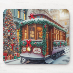 Tapis De Souris Voiturette de Noël Vintage en Neige