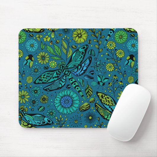 Tapis De Souris Voler, pilonner la libellule en bleu (Avec souris)