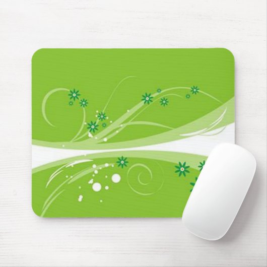 Tapis De Souris Volutes � fleurs sur motif vert - (Avec souris)