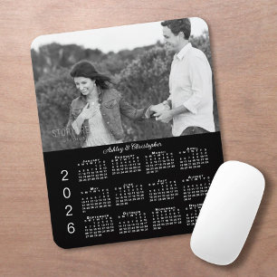 Tapis De Souris Votre calendrier personnalisé 2026 noir avec noms 