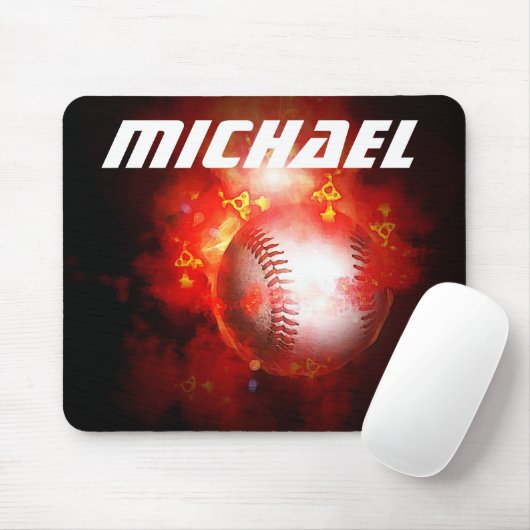 Tapis De Souris Votre nom Custom Flaming Baseball Artwork (Avec souris)