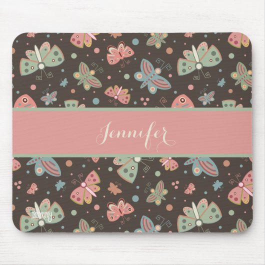 Tapis De Souris Votre nom Fun Butterflies Motif Inspirivity (Devant)