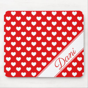 Tapis De Souris Votre Nom Personnalisé Frappe Les Coeurs Rouge Et