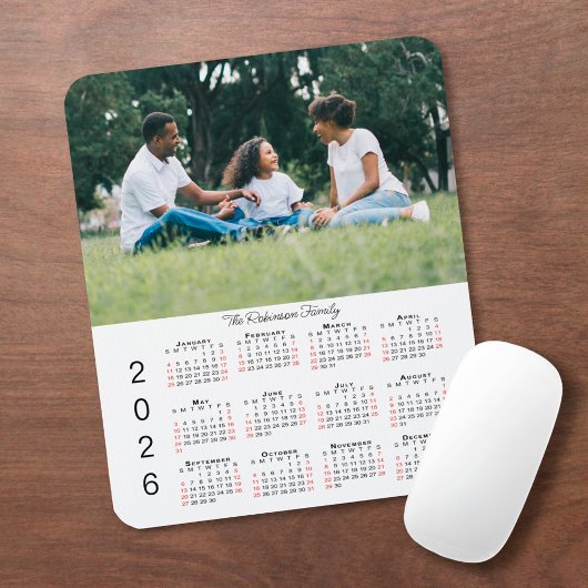 Tapis De Souris Votre photo et nom Calendrier 2026
