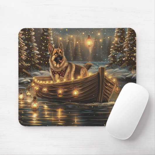 Tapis De Souris Voyage de Noël du berger allemand (Avec souris)