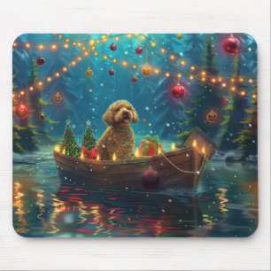 Tapis De Souris Voyage de Noël festif du Goldendoodle