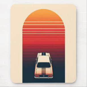 Tapis De Souris Voyage en voiture rétro minimaliste au coucher du