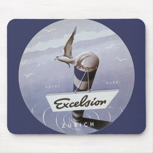 Tapis De Souris Voyage Vintage Excelsior Hôtel Zurich Suisse (Devant)