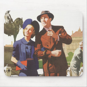 Tapis De Souris Voyage Vintage, Touristes en Vacances Visite Touri