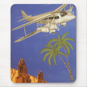 Tapis De Souris Voyage Vintage vers Le Caire, Égypte, Avion Biplan