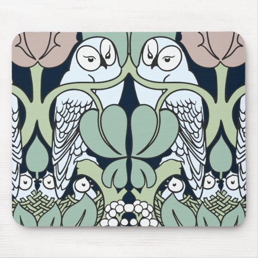 Tapis De Souris Voysey Art Nouveau Chouette Nid Motif Pad (Devant)