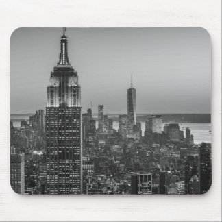 Tapis De Souris Vue aérienne en noir et blanc de New York City Nig