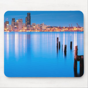 Tapis De Souris Vue bleue d'heure de Seattle du centre