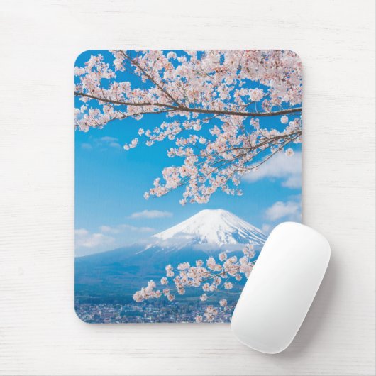 Tapis De Souris Vue du mont Fuji avec des fleurs de cerisier (Avec souris)