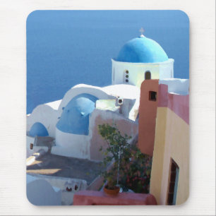 Tapis De Souris Vues d'église à Santorin, Grèce