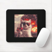 Tapis De Souris Wacky Cat Holding Wine Selfi With Fire Funny Sungl (Avec souris)