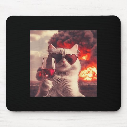 Tapis De Souris Wacky Cat Holding Wine Selfi With Fire Funny Sungl (Devant)