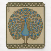 Tapis De Souris Walter Crane Blue Peacock avec sa queue écartée (Devant)