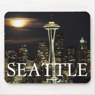 Tapis De Souris Washington, Seattle, Skyline la nuit depuis Kerry