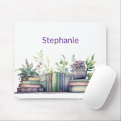 Tapis De Souris Watercolor Books and Plants Personalized (Avec souris)