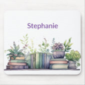Tapis De Souris Watercolor Books and Plants Personalized (Devant)