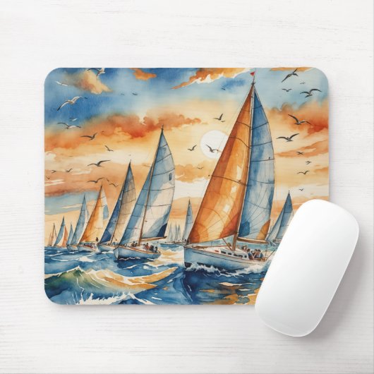 Tapis De Souris Watercolor Sailboat Regatta (Avec souris)