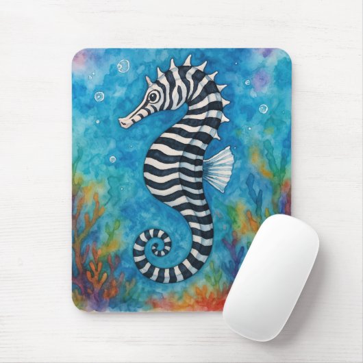 Tapis De Souris Watercolor Zebra Seahorse (Avec souris)